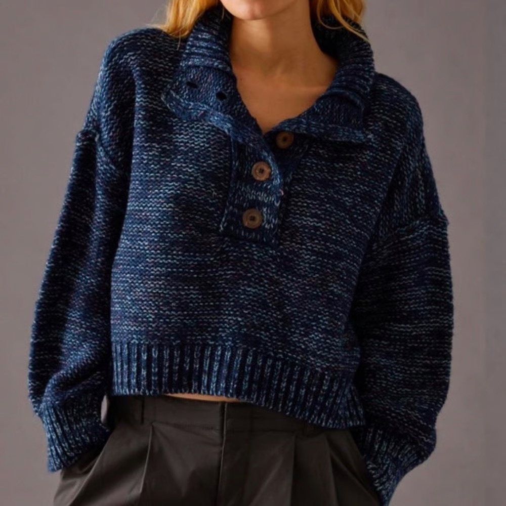 Anthropologie Pilcro Mega Henley Sweater in Navy Blue size small